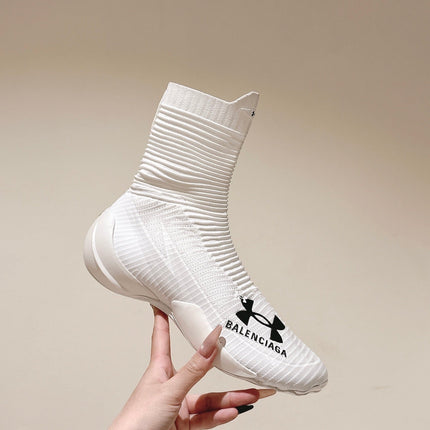 BALENCIAGA 25S HIGH-TOP SNEAKERS IN WHITE COTTON BLEND