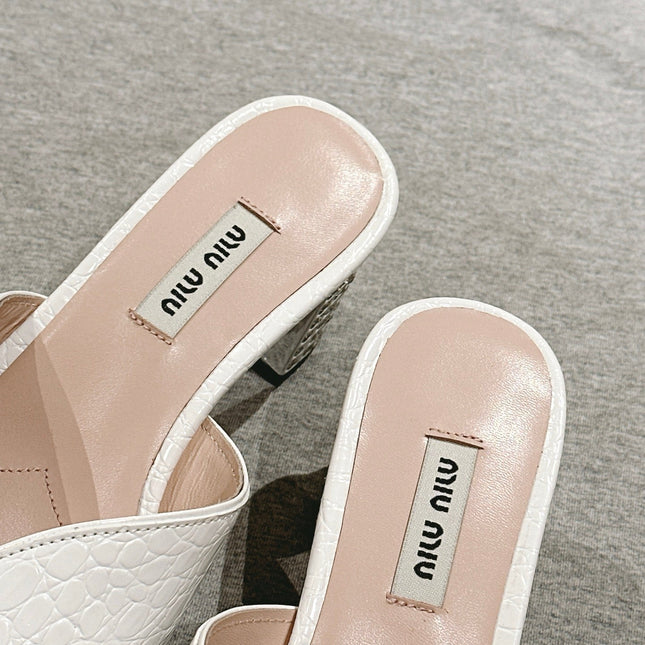 JEWELLED HEEL 55 MULE SANDALS IN WHITE CALFSKIN