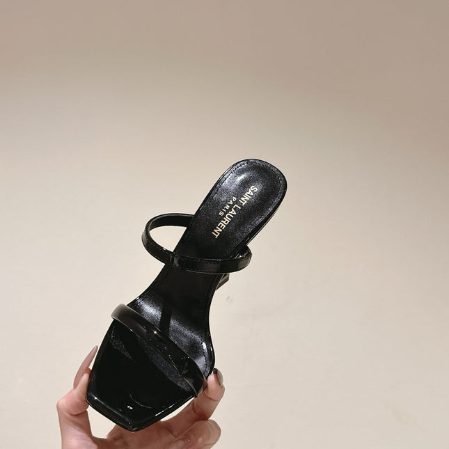 YSL 25S OPYUM HIGH-HEEL SANDALS 100 MM IN BLACK LAMBSKIN