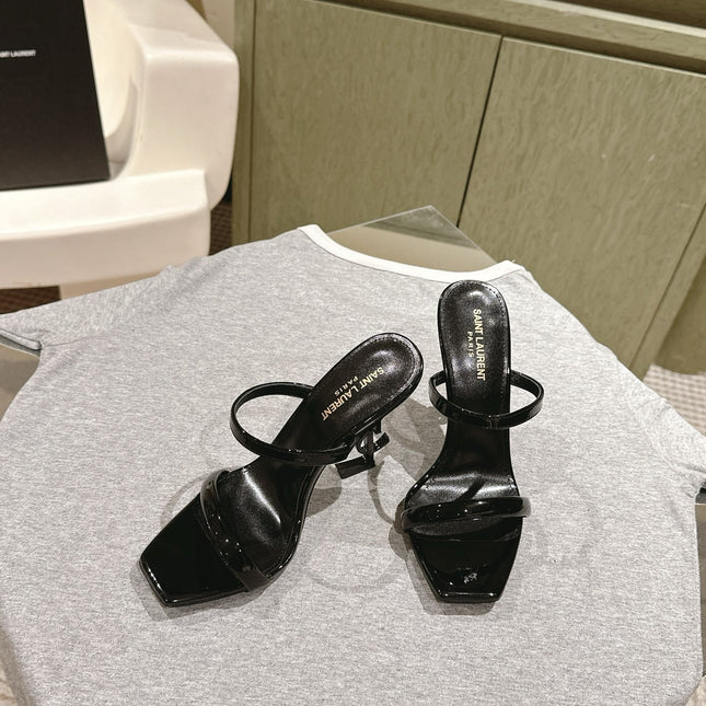 YSL 25S OPYUM HIGH-HEEL SANDALS 100 MM IN BLACK LAMBSKIN