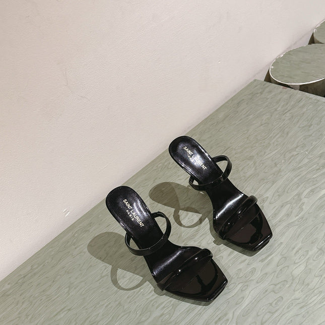 YSL 25S OPYUM HIGH-HEEL SANDALS 100 MM IN BLACK LAMBSKIN