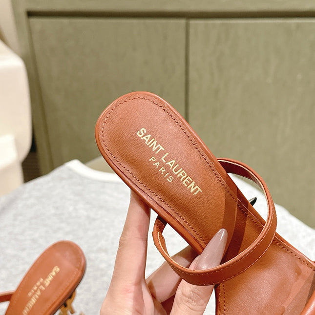 YSL 25S OPYUM HIGH-HEEL SANDALS 100 MM IN BURNT ORANGE BROWN LAMBSKIN