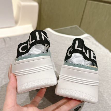 THICK-SOLED ELASTIC BACKLESS SHOES GRANNY SMITH BLUE SHINY CALFSKIN