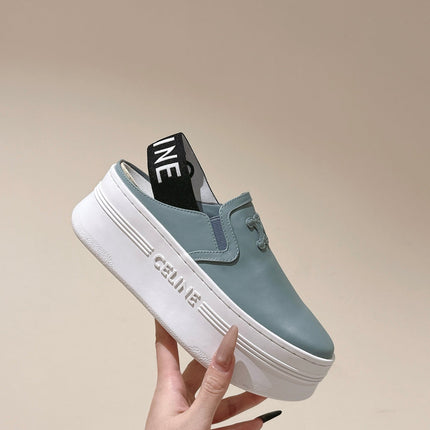 THICK-SOLED ELASTIC BACKLESS SHOES GRANNY SMITH BLUE SHINY CALFSKIN