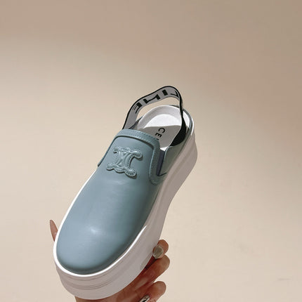 THICK-SOLED ELASTIC BACKLESS SHOES GRANNY SMITH BLUE SHINY CALFSKIN