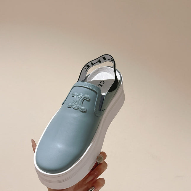 THICK-SOLED ELASTIC BACKLESS SHOES GRANNY SMITH BLUE SHINY CALFSKIN