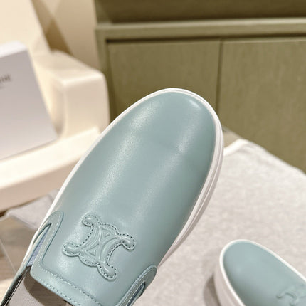 THICK-SOLED ELASTIC BACKLESS SHOES GRANNY SMITH BLUE SHINY CALFSKIN