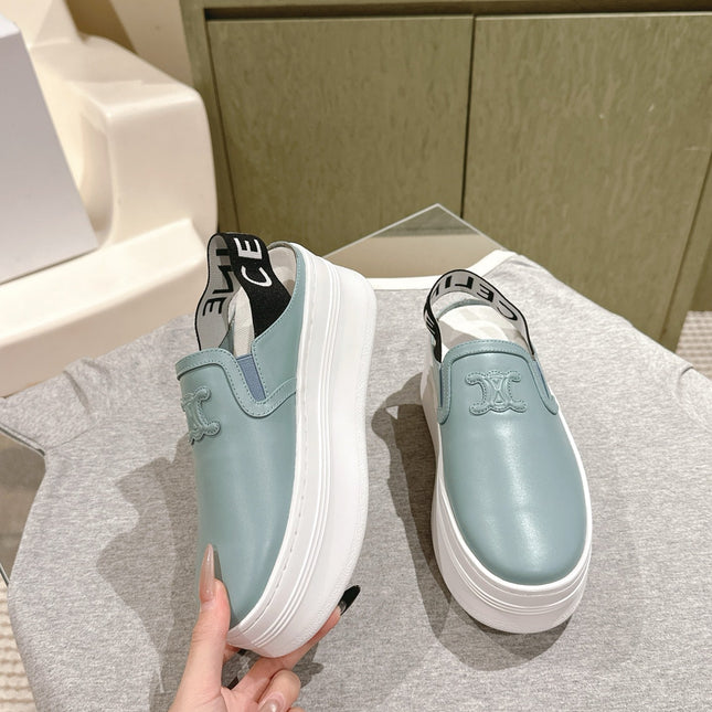 THICK-SOLED ELASTIC BACKLESS SHOES GRANNY SMITH BLUE SHINY CALFSKIN