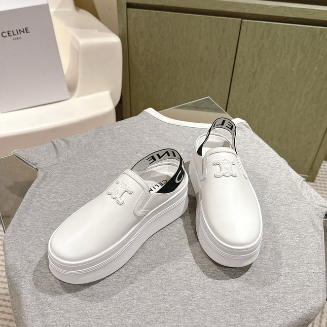 THICK-SOLED ELASTIC BACKLESS SHOES WHITE SHINY CALFSKIN