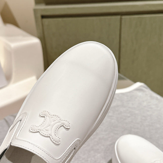 THICK-SOLED ELASTIC BACKLESS SHOES WHITE SHINY CALFSKIN