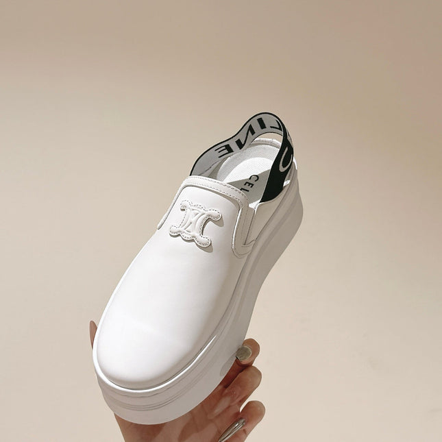 THICK-SOLED ELASTIC BACKLESS SHOES WHITE SHINY CALFSKIN