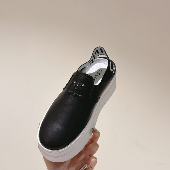 THICK-SOLED ELASTIC BACKLESS SHOES BLACK SHINY CALFSKIN