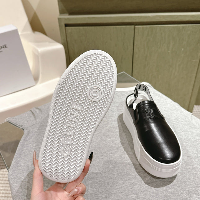 THICK-SOLED ELASTIC BACKLESS SHOES BLACK SHINY CALFSKIN