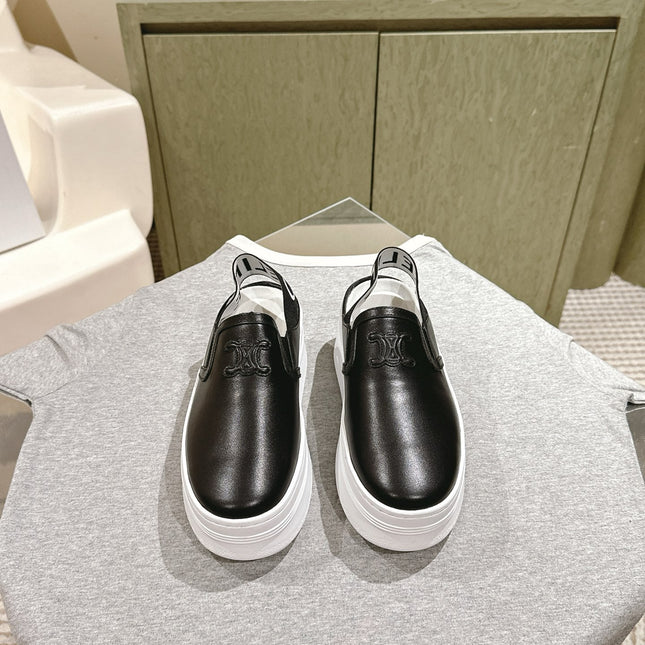 THICK-SOLED ELASTIC BACKLESS SHOES BLACK SHINY CALFSKIN