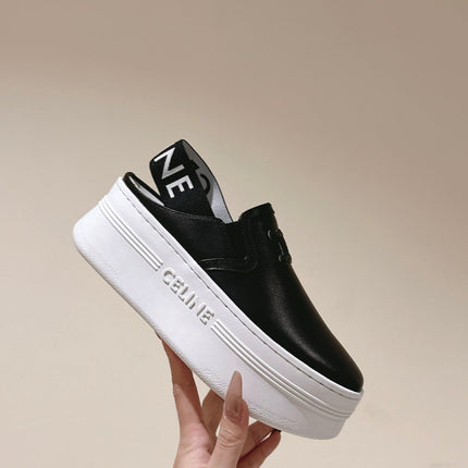 THICK-SOLED ELASTIC BACKLESS SHOES BLACK SHINY CALFSKIN