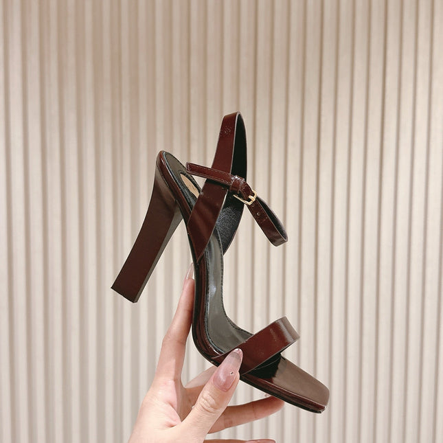 YSL 25S HIGH-HEEL SANDALS 100 MM IN DARK RED LAMBSKIN