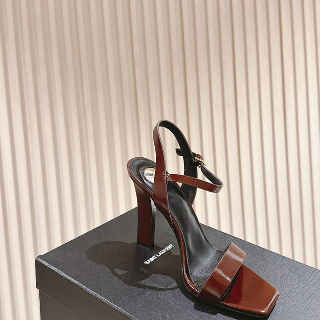 YSL 25S HIGH-HEEL SANDALS 100 MM IN DARK RED LAMBSKIN