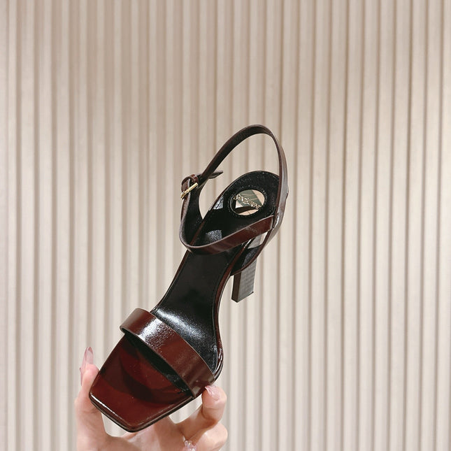 YSL 25S HIGH-HEEL SANDALS 100 MM IN DARK RED LAMBSKIN