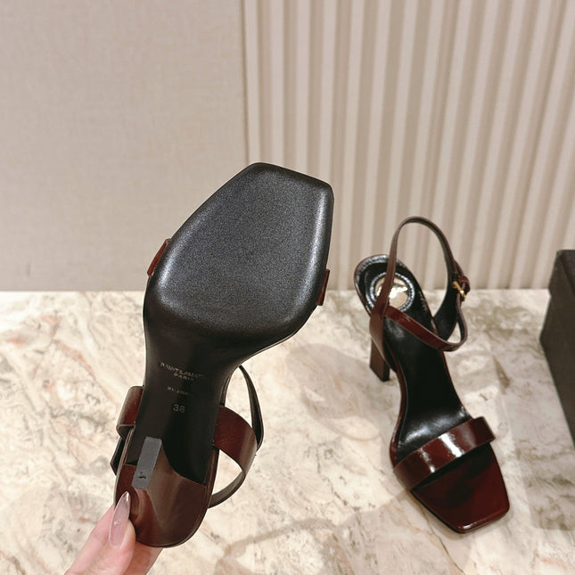 YSL 25S HIGH-HEEL SANDALS 100 MM IN DARK RED LAMBSKIN