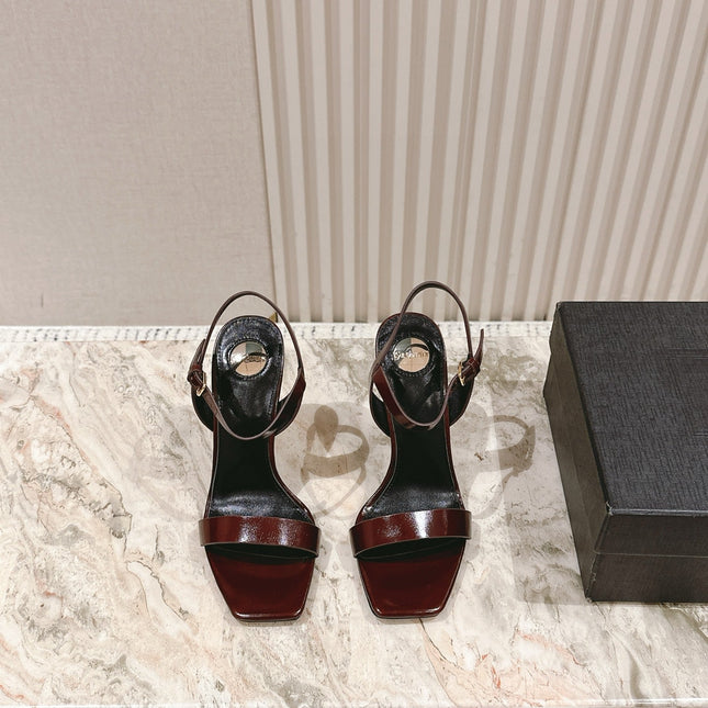 YSL 25S HIGH-HEEL SANDALS 100 MM IN DARK RED LAMBSKIN