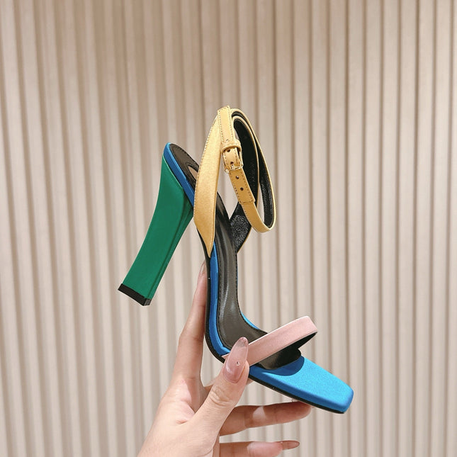 YSL 25S HIGH-HEEL SANDALS 100 MM IN MULTICOLOR SATIN STYLE 2