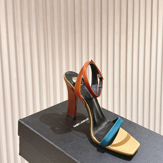 YSL 25S HIGH-HEEL SANDALS 100 MM IN MULTICOLOR SATIN STYLE 1