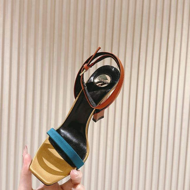 YSL 25S HIGH-HEEL SANDALS 100 MM IN MULTICOLOR SATIN STYLE 1