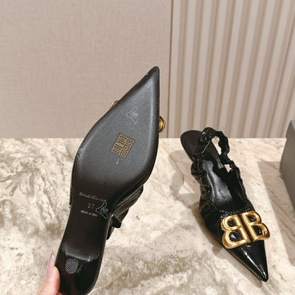 BALENCIAGA 25S HIGH SLINGBACK 45 MM IN BLACK LAMBSKIN WITH GOLD HARDWARE