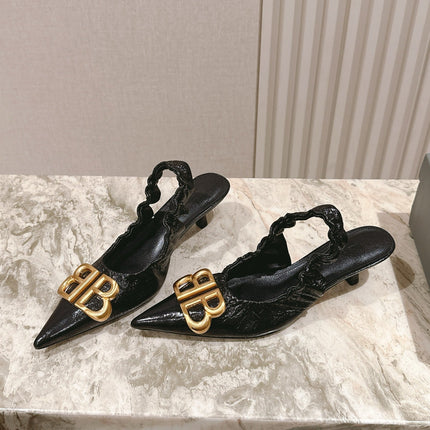 BALENCIAGA 25S HIGH SLINGBACK 45 MM IN BLACK LAMBSKIN WITH GOLD HARDWARE