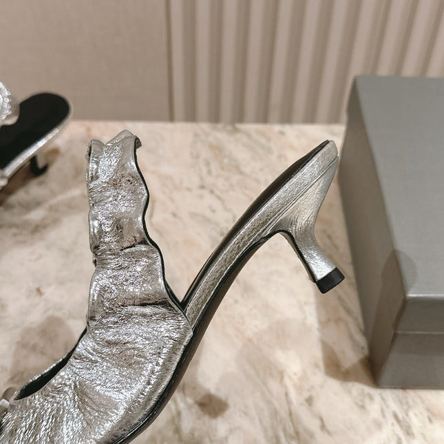BALENCIAGA 25S HIGH SLINGBACK 45 MM IN SILVER LAMBSKIN WITH SILVER HARDWARE