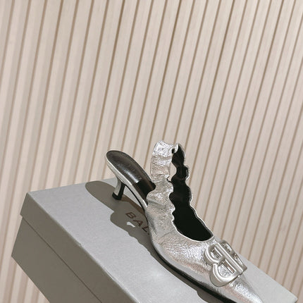 BALENCIAGA 25S HIGH SLINGBACK 45 MM IN SILVER LAMBSKIN WITH SILVER HARDWARE