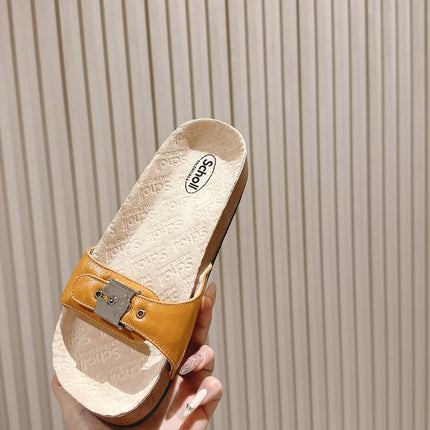 BALENCIAGA 25S SCHOLL SLIDES IN DARK ORANGE PU LEATHER WITH SILVER HARDWARE