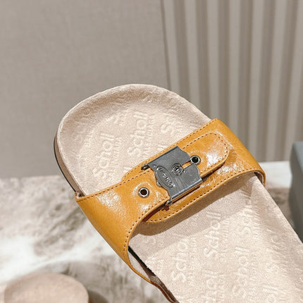 BALENCIAGA 25S SCHOLL SLIDES IN DARK ORANGE PU LEATHER WITH SILVER HARDWARE