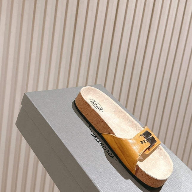 BALENCIAGA 25S SCHOLL SLIDES IN DARK ORANGE PU LEATHER WITH SILVER HARDWARE