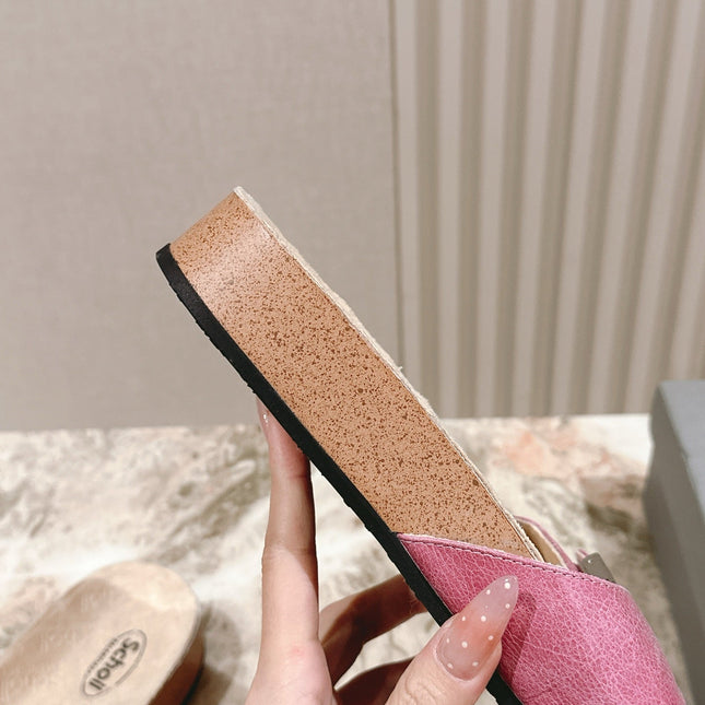 BALENCIAGA 25S SCHOLL SLIDES IN PINK PU LEATHER WITH SILVER HARDWARE