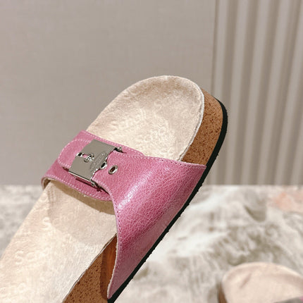 BALENCIAGA 25S SCHOLL SLIDES IN PINK PU LEATHER WITH SILVER HARDWARE