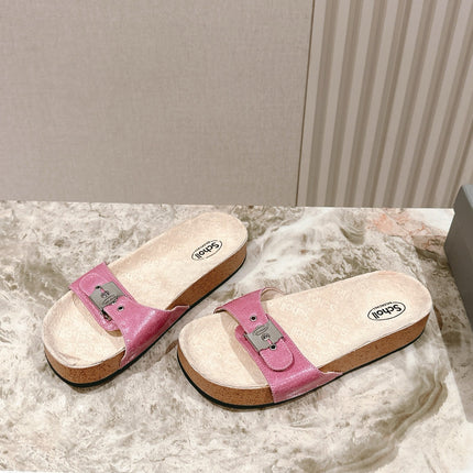 BALENCIAGA 25S SCHOLL SLIDES IN PINK PU LEATHER WITH SILVER HARDWARE
