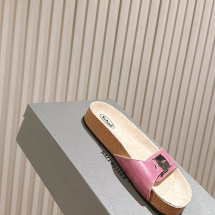 BALENCIAGA 25S SCHOLL SLIDES IN PINK PU LEATHER WITH SILVER HARDWARE