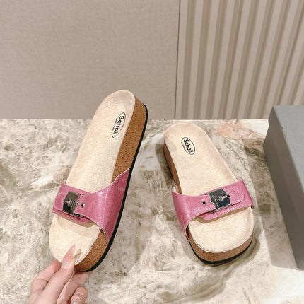 BALENCIAGA 25S SCHOLL SLIDES IN PINK PU LEATHER WITH SILVER HARDWARE