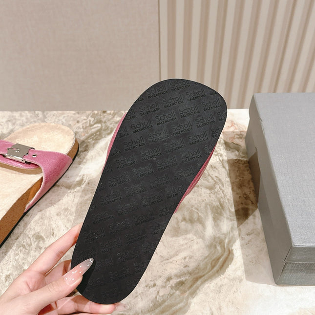 BALENCIAGA 25S SCHOLL SLIDES IN PINK PU LEATHER WITH SILVER HARDWARE