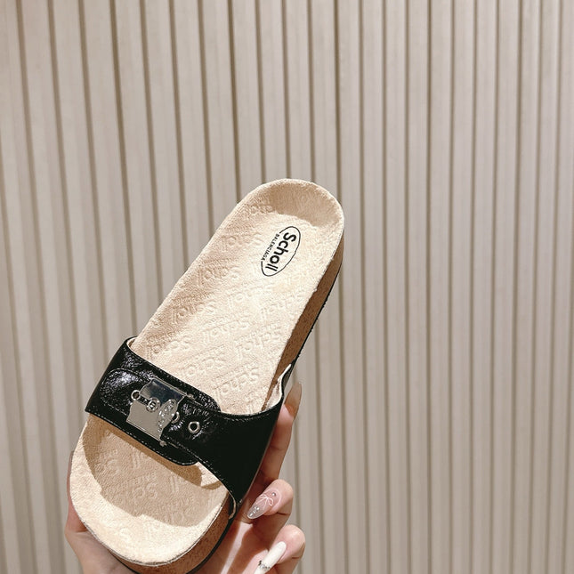 BALENCIAGA 25S SCHOLL SLIDES IN BLACK PU LEATHER WITH SILVER HARDWARE