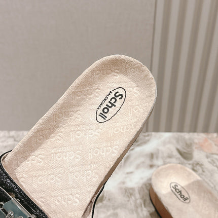 BALENCIAGA 25S SCHOLL SLIDES IN BLACK PU LEATHER WITH SILVER HARDWARE