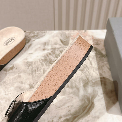 BALENCIAGA 25S SCHOLL SLIDES IN BLACK PU LEATHER WITH SILVER HARDWARE