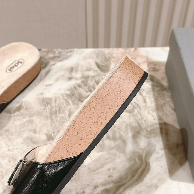 BALENCIAGA 25S SCHOLL SLIDES IN BLACK PU LEATHER WITH SILVER HARDWARE