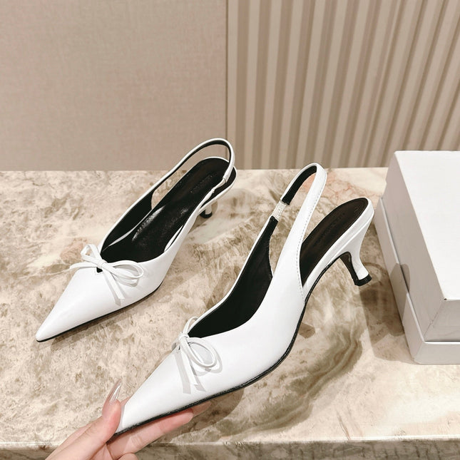 BALENCIAGA 25S HIGH SLINGBACK IN WHITE CALFSKIN WITH SMALL BOW