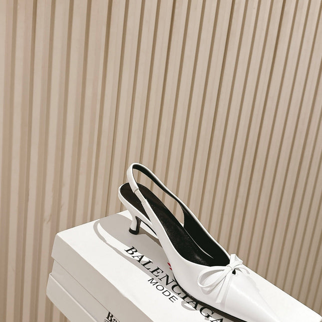 BALENCIAGA 25S HIGH SLINGBACK IN WHITE CALFSKIN WITH SMALL BOW