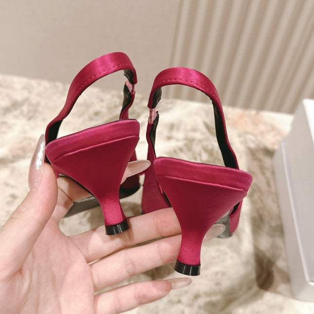 BALENCIAGA 25S HIGH SLINGBACK IN DARK PINK SATIN WITH SMALL BOW