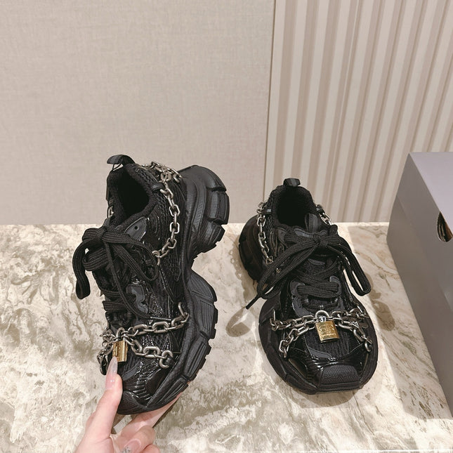 BALENCIAGA 25S 3XL SNEAKERS CHAIN-PADLOCK IN BLACK MESH FABRIC AND PU