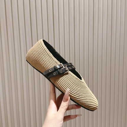 ALAIA MARY JANE 25S IN BEIGE RAFFIA AND BLACK LAMBSKIN WITH SILVER HARDWARE