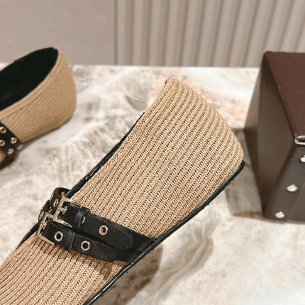 ALAIA MARY JANE 25S IN BEIGE RAFFIA AND BLACK LAMBSKIN WITH SILVER HARDWARE